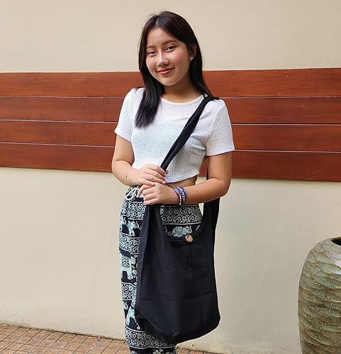 BenThai Products BTP Thai Monk Buddha Cotton Sling Crossbody Messenger Bag for Hippies in Black XL | BenThai Products B