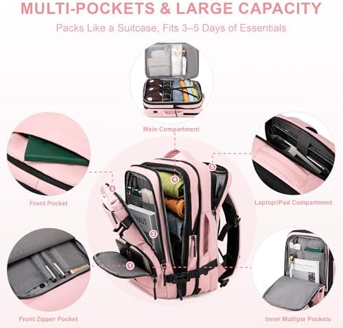 Carry On Travel Backpack 35L-40L Expandable Extra Large Light Daypack for Men and Women (Blue) Travel Backpack 35L-40L