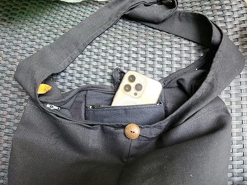 BenThai Products BTP Thai Monk Buddha Cotton Sling Crossbody Messenger Bag for Hippies in Black XL | BenThai Products B