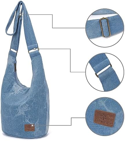 Coton Pose Women's Hippie Crossbody Bag - Top Zip Large Capacity Canvas Sling Bag - Handmade Jacquard Cloth