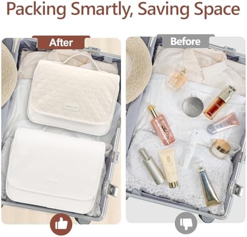 Hanging Travel Bag for Toiletries Quilted Plaid Waterproof Makeup Organizer Brown (M) Smart Large Compartments Toiletr