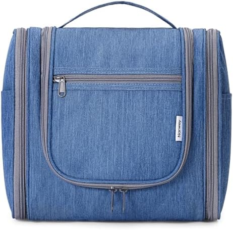 Narwey Large Blue Leaf Hanging Toiletry Bag for Women Travel and Men Cosmetics Organizers