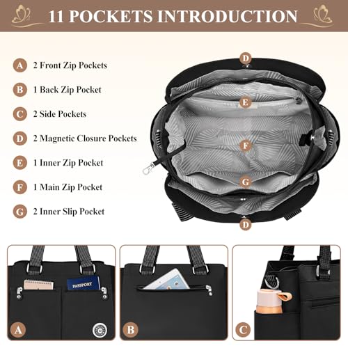 VOBUKE Sac Bandoulière Grande Sacs a Main Imperméables pour Femme Usage Quotidien avec Multi-Poches et Bandoulieres Régl