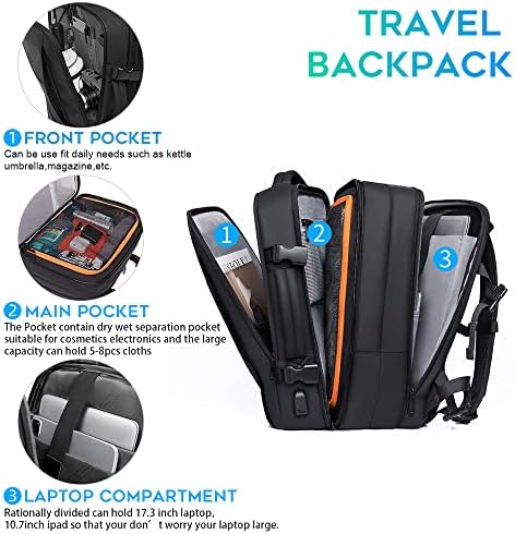 BANGE Expandable 35L Weekender Backpack for Men and Women | Waterproof 17.3inch Laptop Weekender Backpack for Men and W