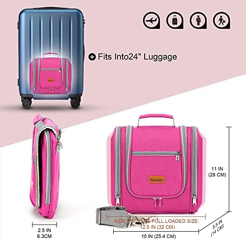 Water-resistant Travel Hanging Toiletry Bag for Women and Men, 6 Organizer Compartments, Holds Full Size Bottles, Black