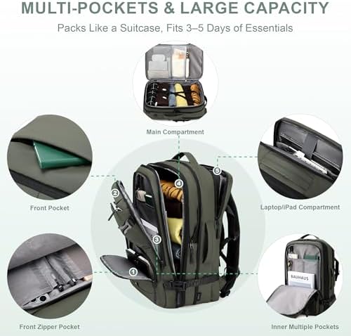 Carry On Travel Backpack 35L-40L Expandable Extra Large Light Daypack for Men and Women (Blue) Travel Backpack 35L-40L