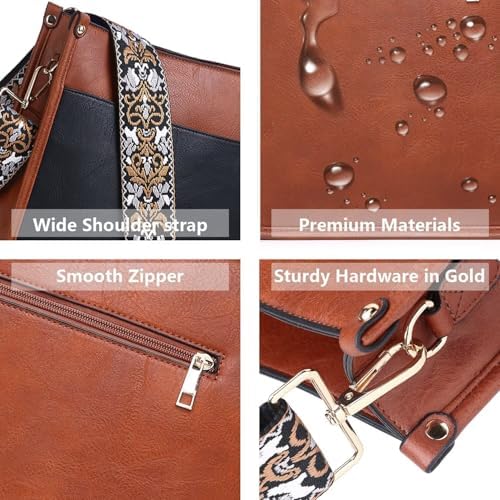 AUYOCO Vegan Leather Crossbody Bags for Women Handbag with Guitar Strap Zipped Pockets AUYOCO Vegan Leather Crossbody