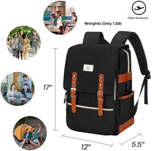 Ronyes Vintage Laptop Backpack for Women and Men, 15.6 inch Red Backpack with USB Charging Port for College and Work