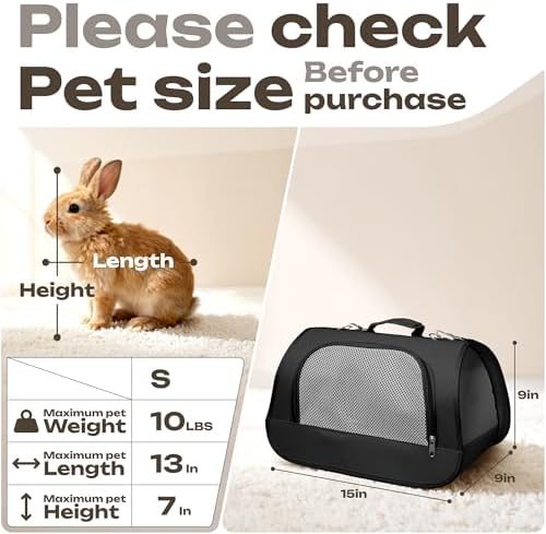Airline Approved Small Pet Carrier for Cats and Rabbits, Lightweight & Ventilated Dog Carrier, Soft-Sided & Foldable (Up