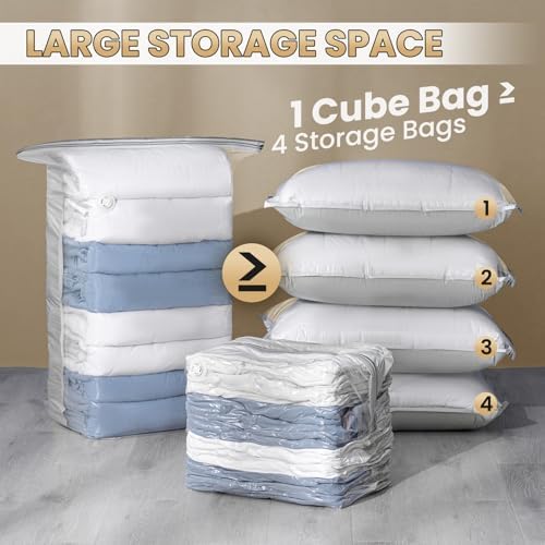 TAILI Jumbo Cube Vacuum Storage Bags 4 Pack, Extra Large (31x40x15 Inch) for Clothing and Bedding, Space Saving Closet O