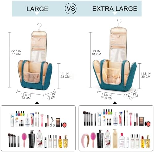 Water-resistant Travel Hanging Toiletry Bag for Women and Men, 6 Organizer Compartments, Holds Full Size Bottles, Black