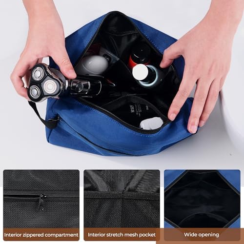 Elviros Lightweight Travel Toiletry Bag for Women and Men Travel Essentials Gifts for Men(Navy Blue) Global Recycled Sta