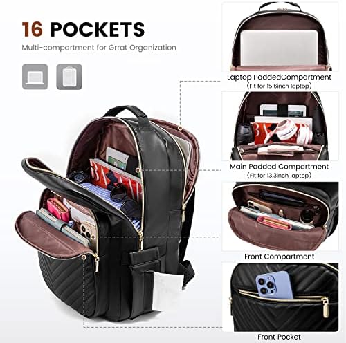 Laptop Backpack Purse for Women Work Travel Black OEKO-TEX STANDARD 100 Laptop Backpack Purse for Women College Black Qu