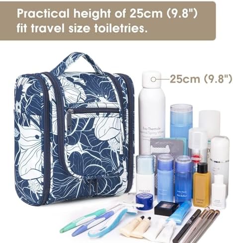 Narwey Large Blue Leaf Hanging Toiletry Bag for Women Travel and Men Cosmetics Organizers