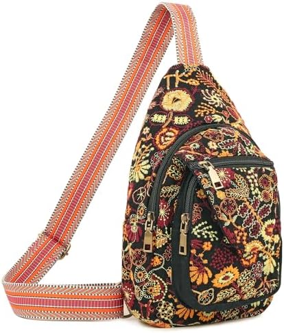 SILKAREA Embroidered Boho Small Sling Bag for Women Travel (Blue) SILKAREA Embroidered Boho Small Sling Bag for Women Ch