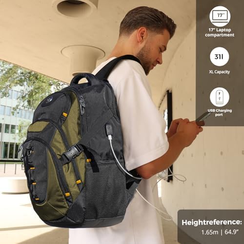 Swissdigital Design Laptop Backpack with USB Charging Port | Men's 15.6 Inches Fit 31L Travel Backpack | Blue/Black | SD
