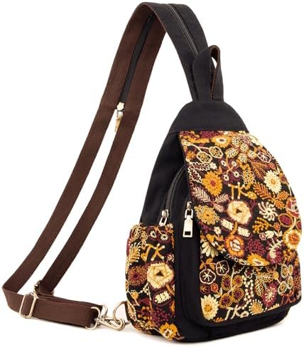 SILKAREA Embroidered Boho Small Sling Bag for Women Travel (Blue) SILKAREA Embroidered Boho Small Sling Bag for Women Ch