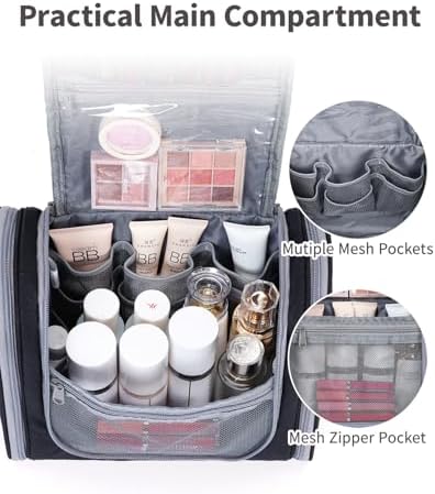 Narwey Large Blue Leaf Hanging Toiletry Bag for Women Travel and Men Cosmetics Organizers