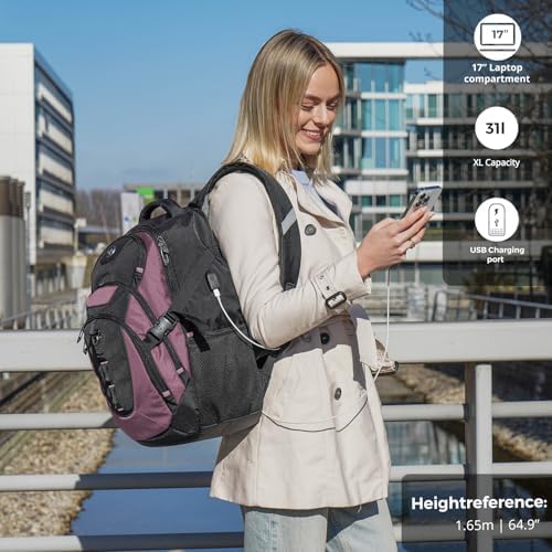 Swissdigital Design Laptop Backpack with USB Charging Port | Men's 15.6 Inches Fit 31L Travel Backpack | Blue/Black | SD