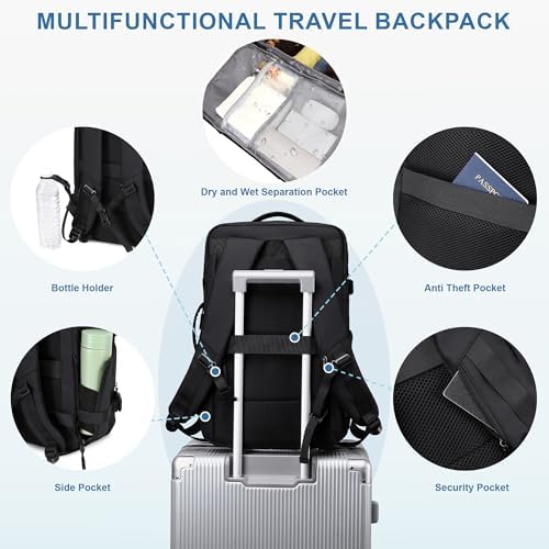 Carry On Travel Backpack 35L-40L Expandable Extra Large Light Daypack for Men and Women (Blue) Travel Backpack 35L-40L