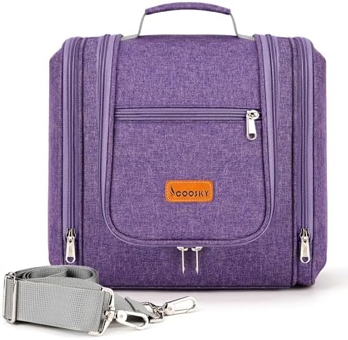 Water-resistant Travel Hanging Toiletry Bag for Women and Men, 6 Organizer Compartments, Holds Full Size Bottles, Black