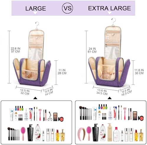 Water-resistant Travel Hanging Toiletry Bag for Women and Men, 6 Organizer Compartments, Holds Full Size Bottles, Black