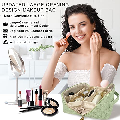 TOPALL Trousse de Toilette Femme pour Voyage et Maquillage, Grande Capacité et Durable, Trousse Toilette XL en Cuir pour