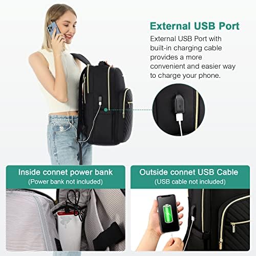 Laptop Backpack Purse for Women Work Travel Black OEKO-TEX STANDARD 100 Laptop Backpack Purse for Women College Black Qu