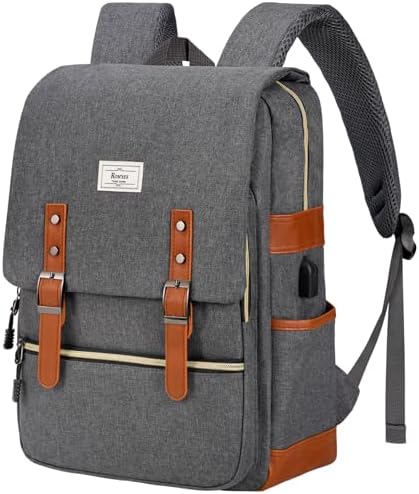 Ronyes Vintage Laptop Backpack for Women and Men, 15.6 inch Red Backpack with USB Charging Port for College and Work