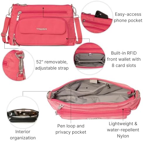 Baggallini Original RFID Protected Lightweight Nylon Zippered Travel Purse for Women ClimatePartner Certified
