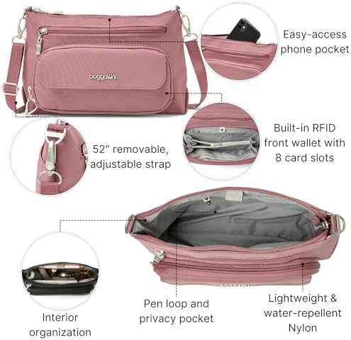 Baggallini Original RFID Protected Lightweight Nylon Zippered Travel Purse for Women ClimatePartner Certified