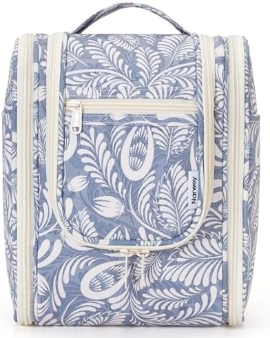 Narwey Large Blue Leaf Hanging Toiletry Bag for Women Travel and Men Cosmetics Organizers