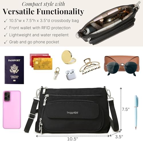 Baggallini Original RFID Protected Lightweight Nylon Zippered Travel Purse for Women ClimatePartner Certified