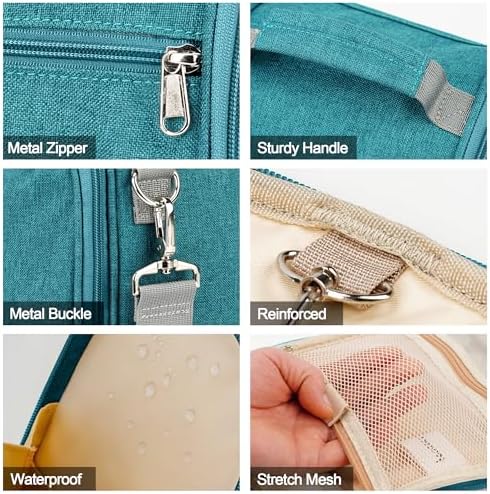 Water-resistant Travel Hanging Toiletry Bag for Women and Men, 6 Organizer Compartments, Holds Full Size Bottles, Black