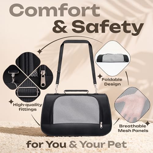 Airline Approved Small Pet Carrier for Cats and Rabbits, Lightweight & Ventilated Dog Carrier, Soft-Sided & Foldable (Up