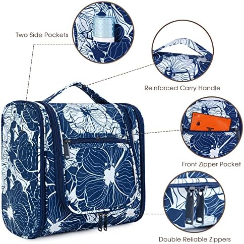 Narwey Large Blue Leaf Hanging Toiletry Bag for Women Travel and Men Cosmetics Organizers