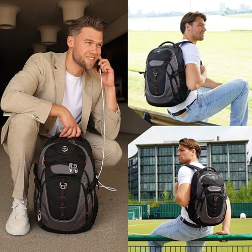 Swissdigital Design Laptop Backpack with USB Charging Port | Men's 15.6 Inches Fit 31L Travel Backpack | Blue/Black | SD