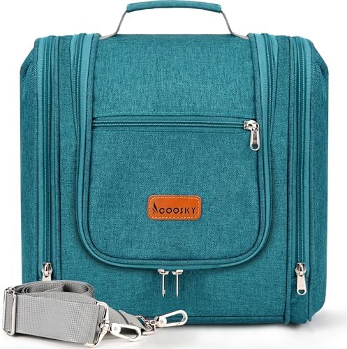 Water-resistant Travel Hanging Toiletry Bag for Women and Men, 6 Organizer Compartments, Holds Full Size Bottles, Black