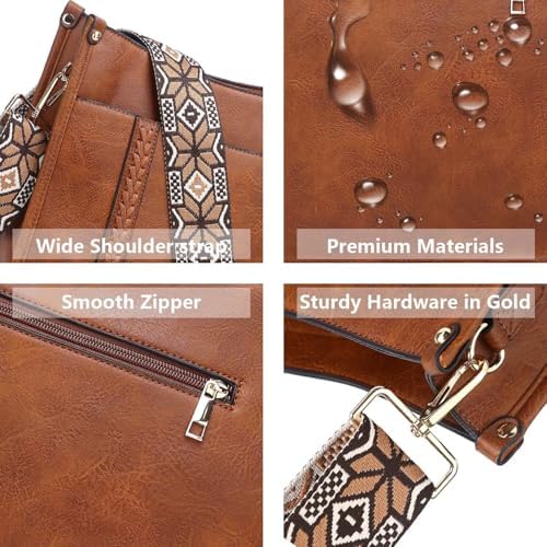 AUYOCO Vegan Leather Crossbody Bags for Women Handbag with Guitar Strap Zipped Pockets AUYOCO Vegan Leather Crossbody