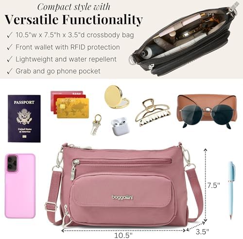 Baggallini Original RFID Protected Lightweight Nylon Zippered Travel Purse for Women ClimatePartner Certified