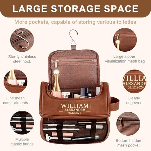 Personalized Leather Toiletry Bag for Men Traveling Gifts
Engraved Name Leather Toiletry Bag for Men Father's Day Gifts - Image 4