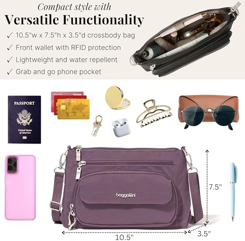 Baggallini Original RFID Protected Lightweight Nylon Zippered Travel Purse for Women ClimatePartner Certified