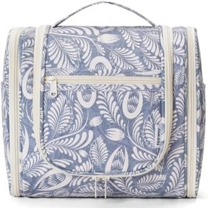 Narwey Large Blue Leaf Hanging Toiletry Bag for Women Travel and Men Cosmetics Organizers