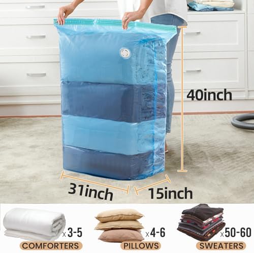TAILI Jumbo Cube Vacuum Storage Bags 4 Pack, Extra Large (31x40x15 Inch) for Clothing and Bedding, Space Saving Closet O
