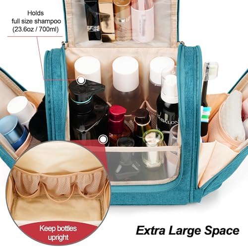 Water-resistant Travel Hanging Toiletry Bag for Women and Men, 6 Organizer Compartments, Holds Full Size Bottles, Black
