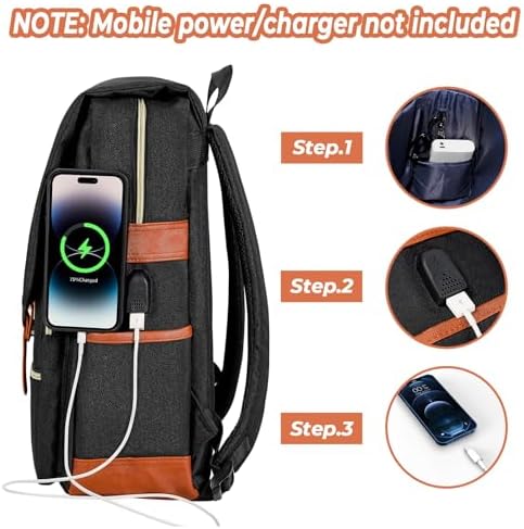 Ronyes Vintage Laptop Backpack for Women and Men, 15.6 inch Red Backpack with USB Charging Port for College and Work