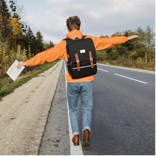 Ronyes Vintage Laptop Backpack for Women and Men, 15.6 inch Red Backpack with USB Charging Port for College and Work