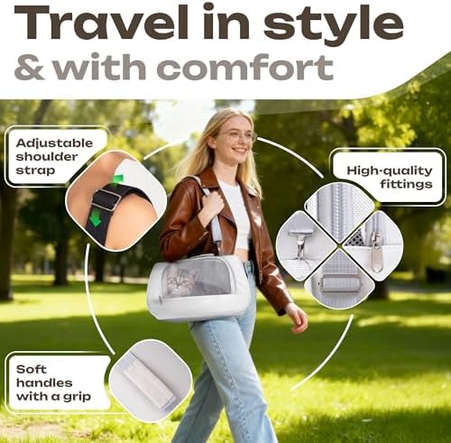 Airline Approved Small Pet Carrier for Cats and Rabbits, Lightweight & Ventilated Dog Carrier, Soft-Sided & Foldable (Up