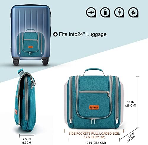 Water-resistant Travel Hanging Toiletry Bag for Women and Men, 6 Organizer Compartments, Holds Full Size Bottles, Black