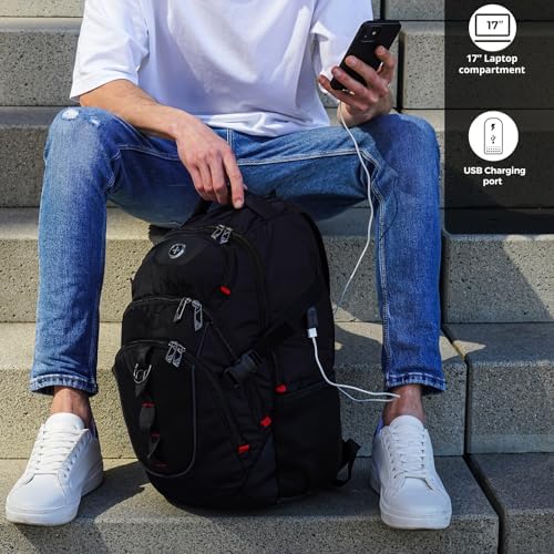 Swissdigital Design Laptop Backpack with USB Charging Port | Men's 15.6 Inches Fit 31L Travel Backpack | Blue/Black | SD